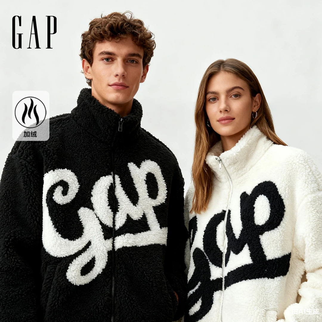 【成毅代言】Gap男装春季撞色Logo仿羊羔绒宽松立领卫衣外套791905