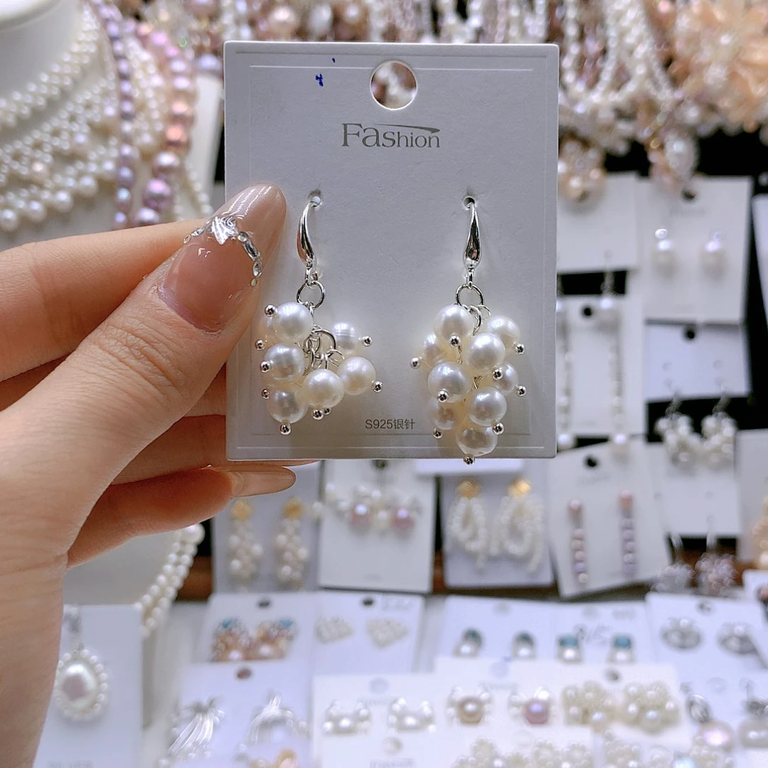 银S925镶嵌耳饰淡水珍珠