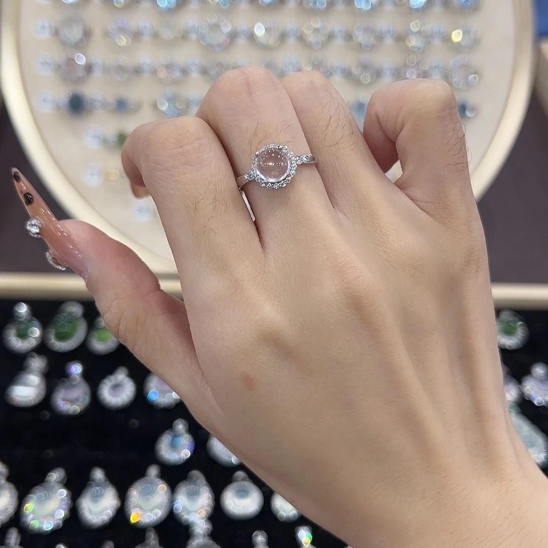 芙蓉石戒指银S925镶嵌