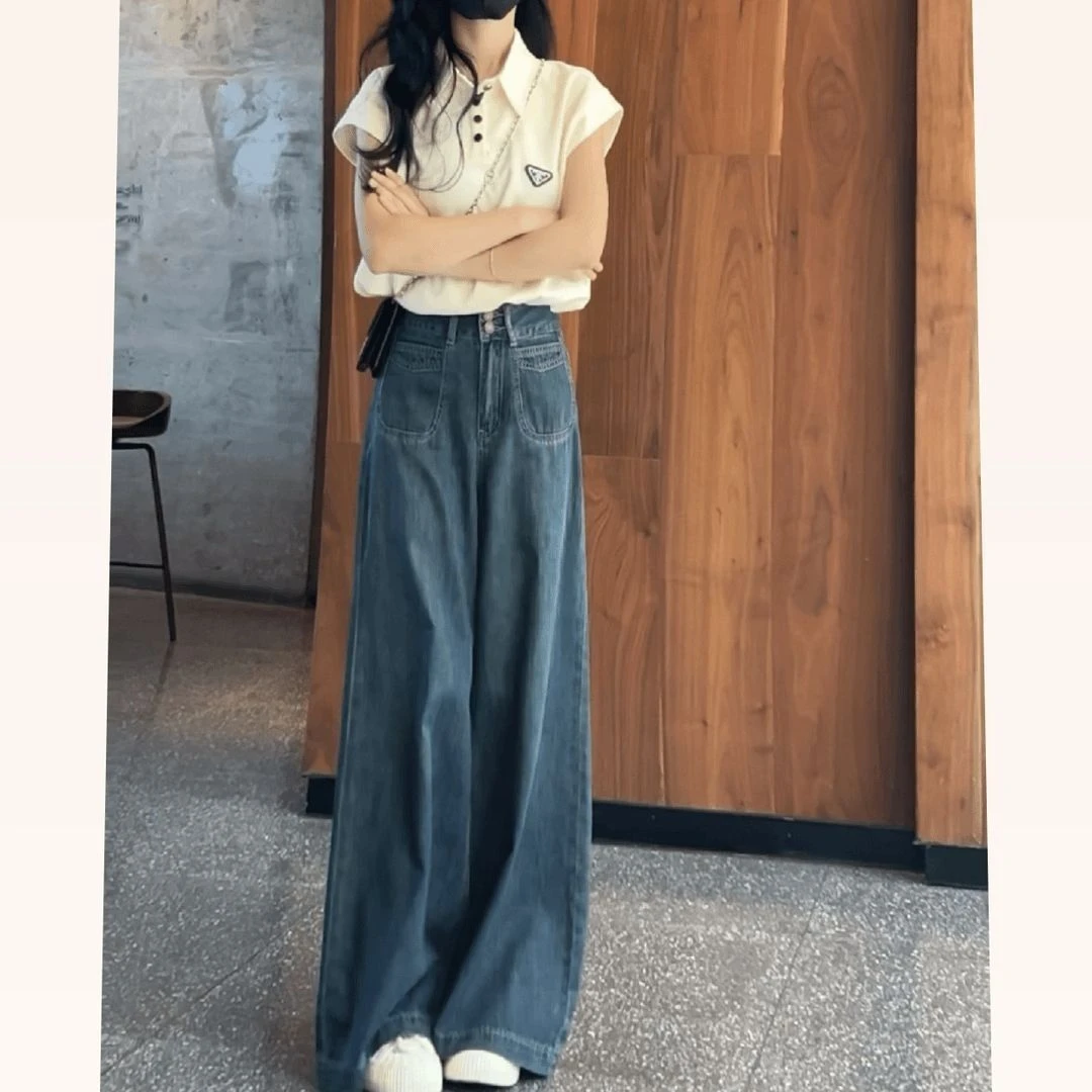 高腰阔腿牛仔裤女春秋季新款美式复古显瘦宽松百搭垂感直筒拖地裤