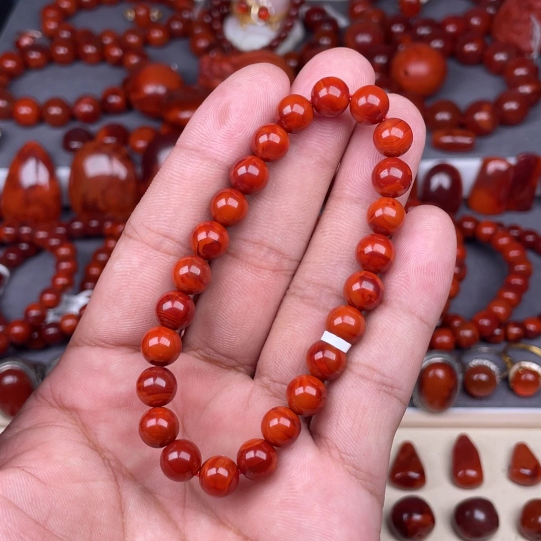 一***菜南红玛瑙未镶嵌瓦西南红原矿圆珠手串8mm