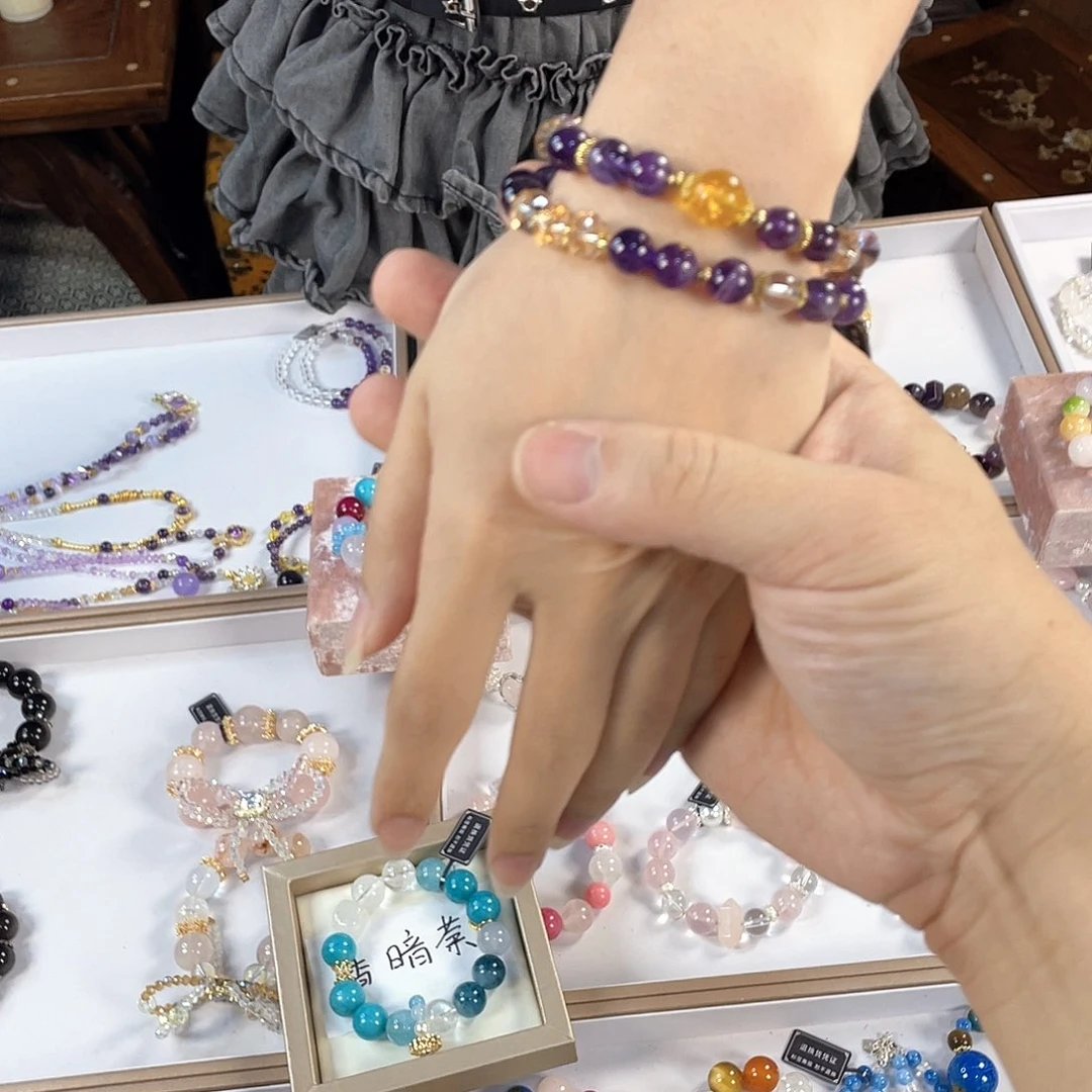 水晶手链银S925镀金镶嵌