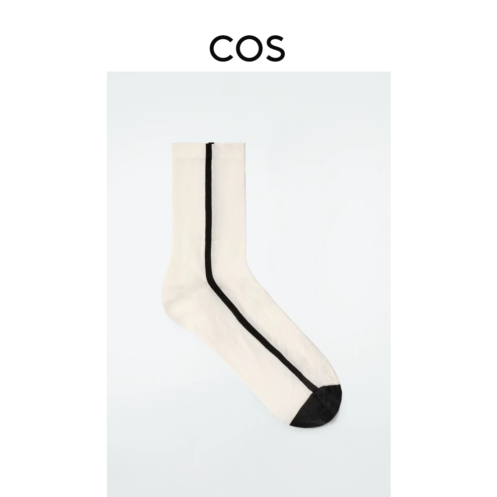 COS女士 条纹棉混纺袜白色/黑色/条纹2025春季新品1272193001