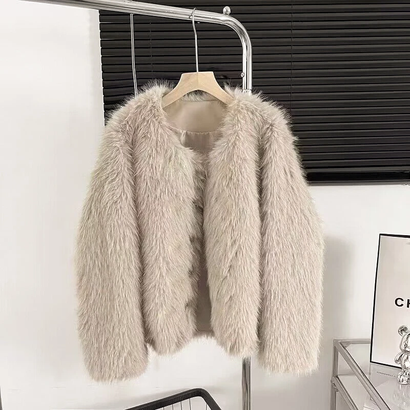 8803# 2024秋冬韩版百搭慵懒长袖毛毛外套冬天女装外套有口袋