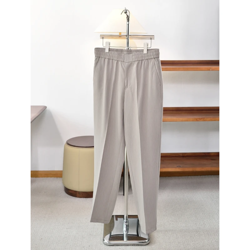 春季新品 男款隐藏扣内部抽绳松紧腰小西裤