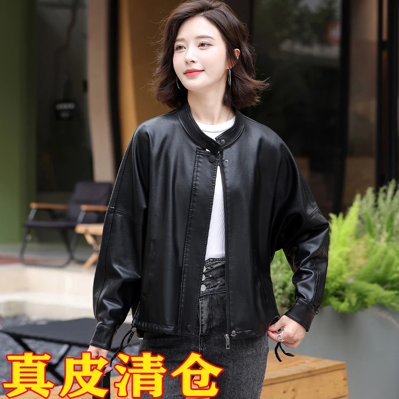 海宁真皮皮衣女短款宽松显瘦2025新款时尚休闲百搭爆款皮夹克外套