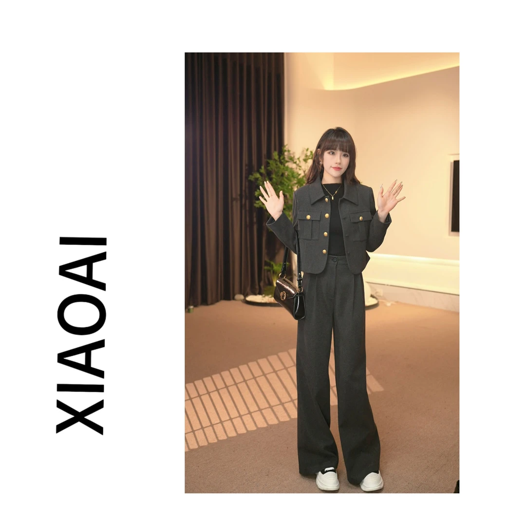 A轻熟羽绒外套女2024秋冬新款穿搭轻奢高级感阔腿裤两件套0383