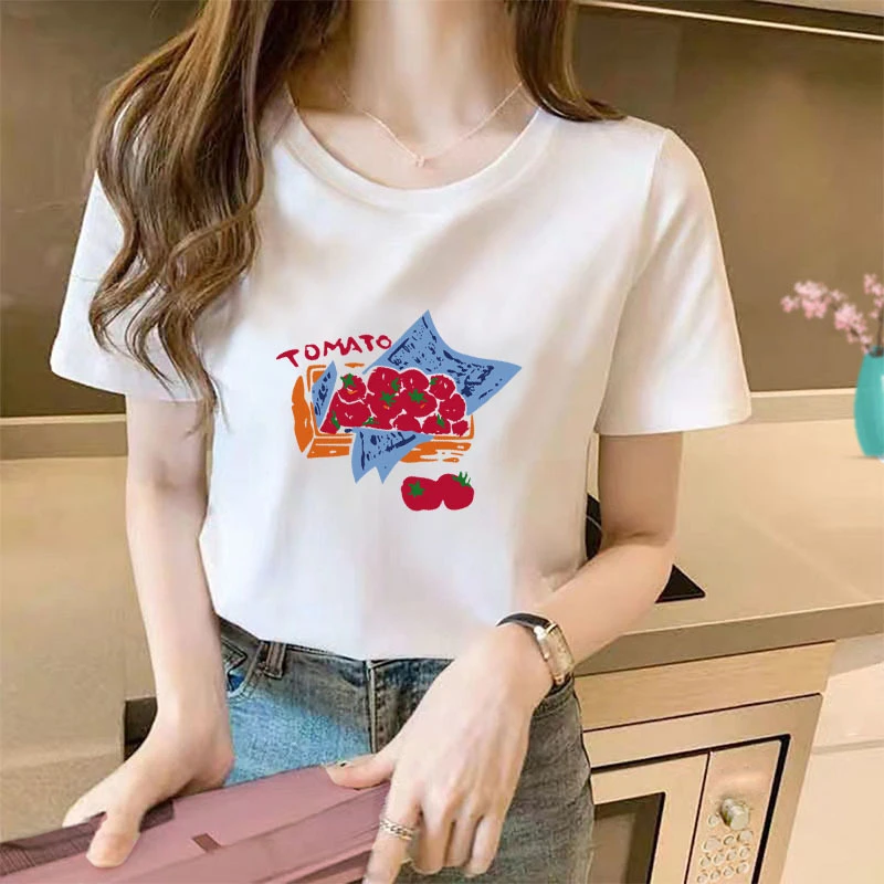 ins圆领烟雾混彩短袖T恤短款显瘦夏装印花短袖宽松洋气韩版