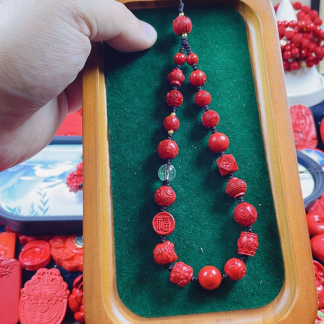 天然辰砂含辰砂工艺品多宝手机链