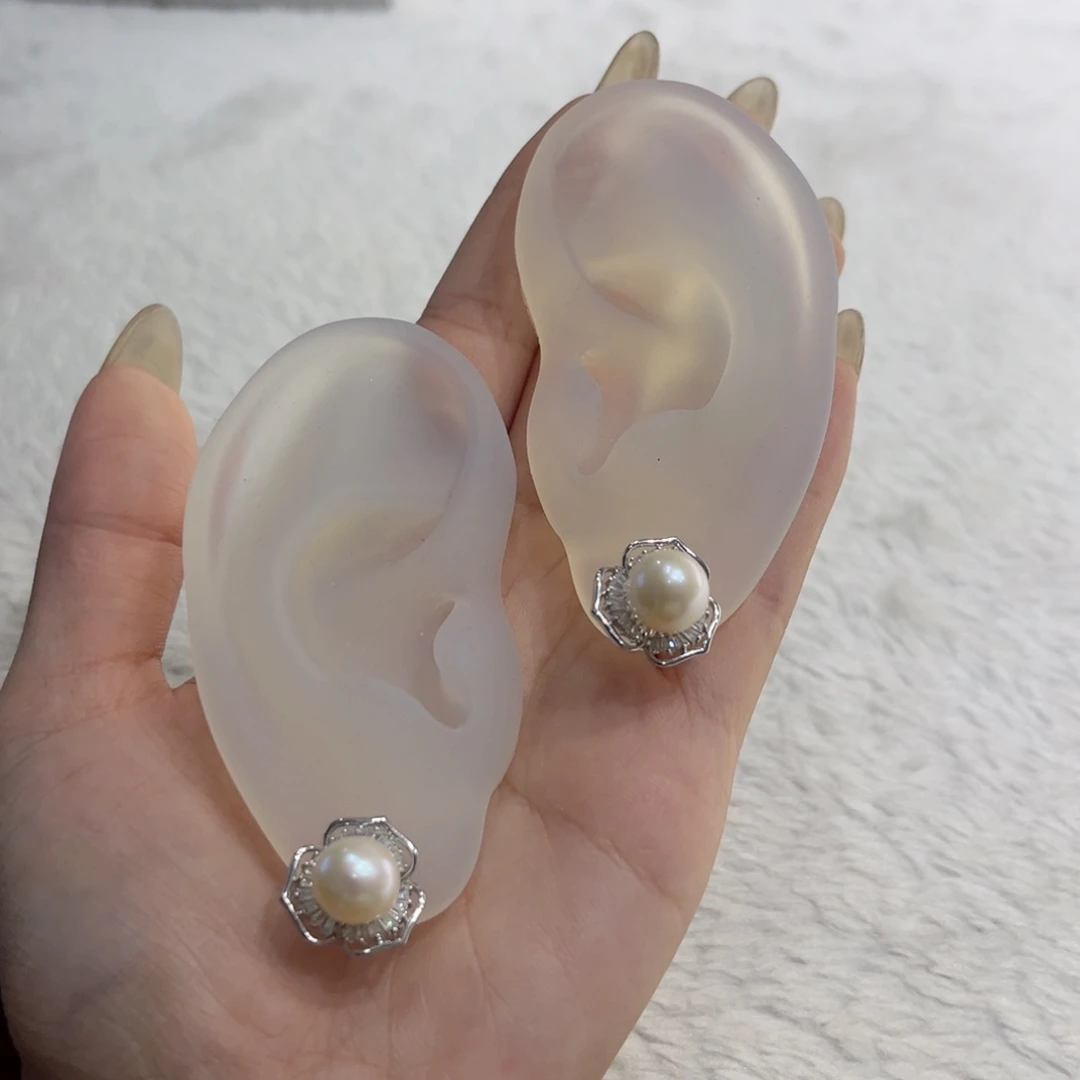 耳饰银S925镶嵌淡水珍珠