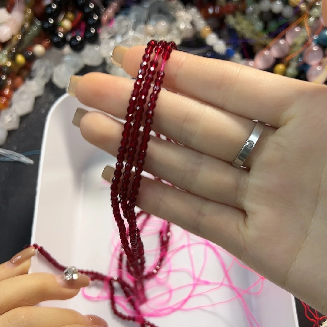 玛瑙/玉髓未镶嵌珠宝半成品紫牙乌石榴石卡3两条