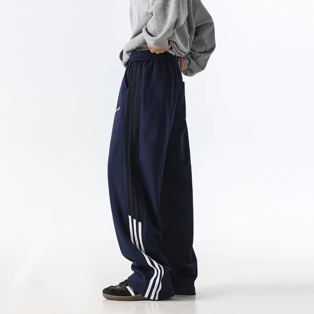 重磅加绒宽松撞色织带直筒卫裤 133加绒