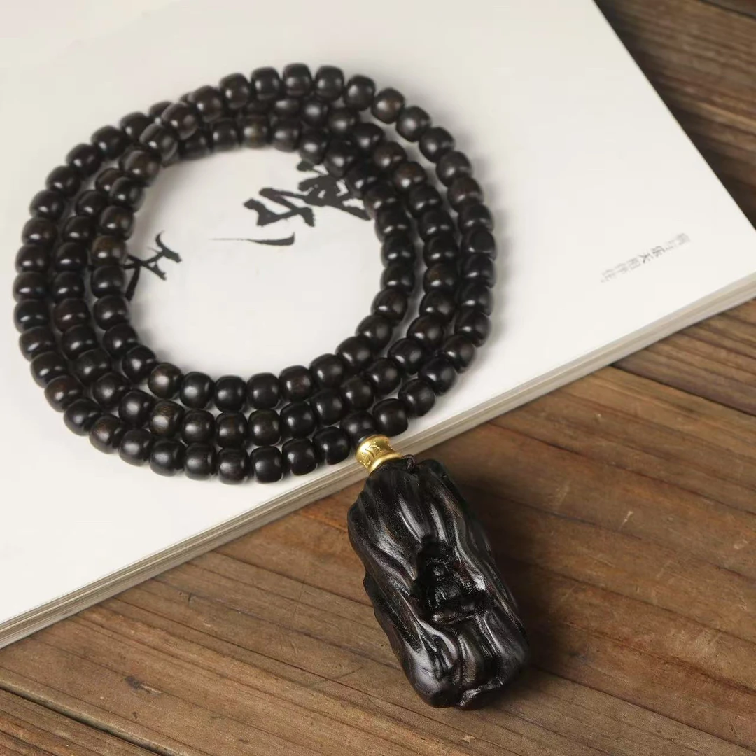 （7/8 x108搭配无相）巴布亚贡木天然复古精工原木雕刻挂件