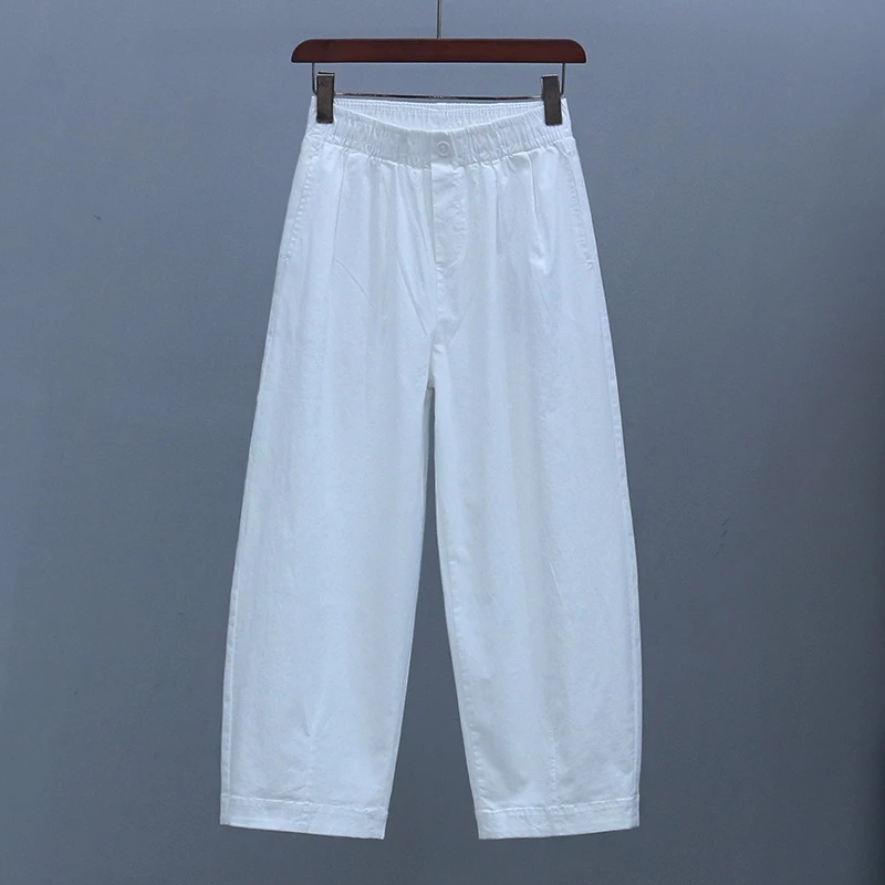 夏季薄款白色透气柔软哈伦裤2025年新款松紧腰休闲裤显瘦女九分裤