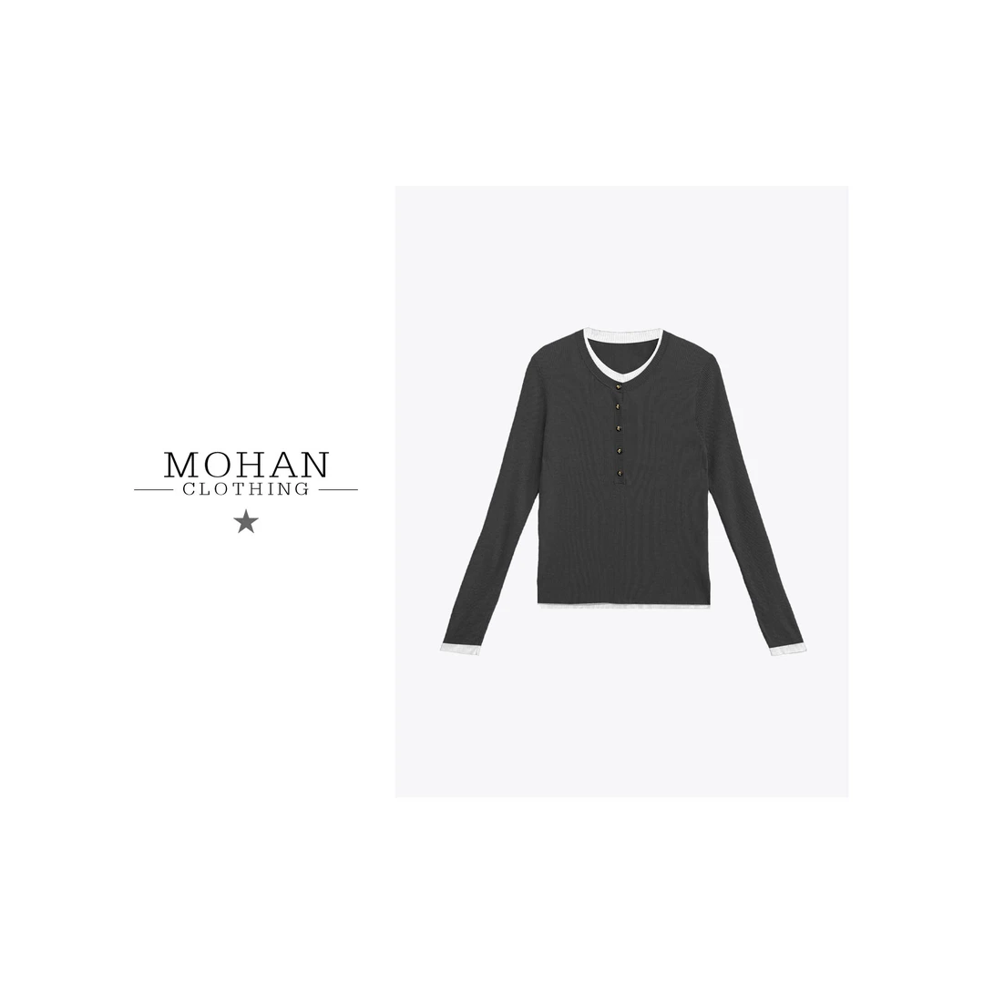 CLOTHING/墨含高奢时尚韩系气质简约修身假两件显瘦针织衫JX25080