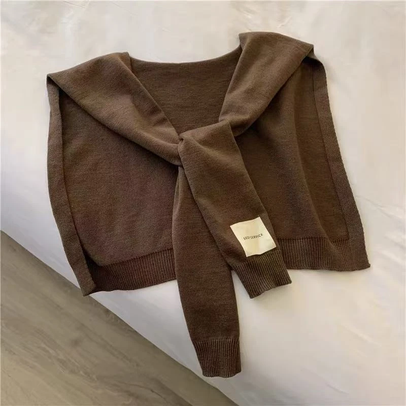 【希希定制】韩版时尚百搭针织秋冬披肩薄款新款打结衬衫围巾坎肩女