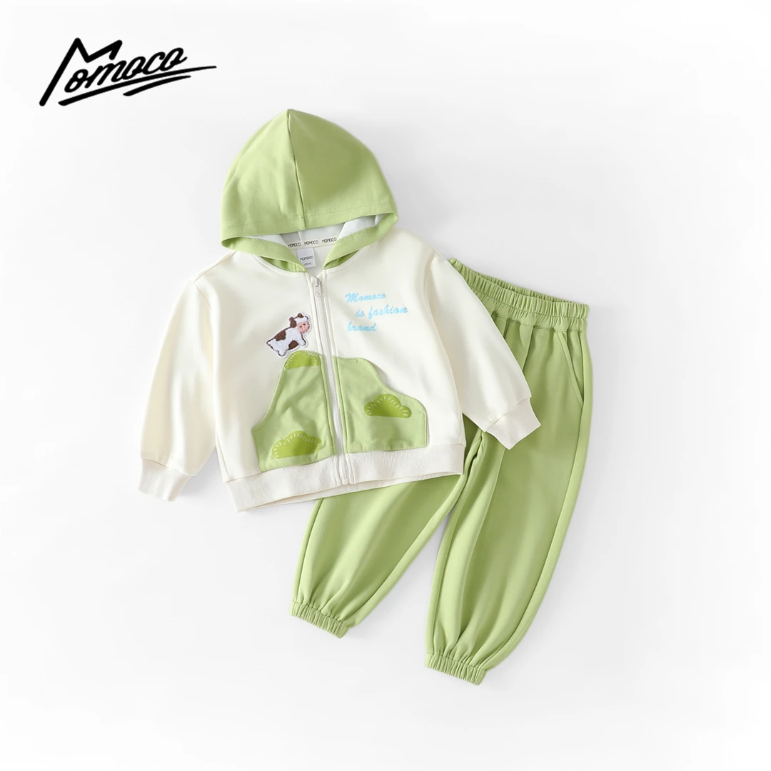 MOMOCO春秋季新款男童韩版可爱小奶牛套装时尚两件套77130578008