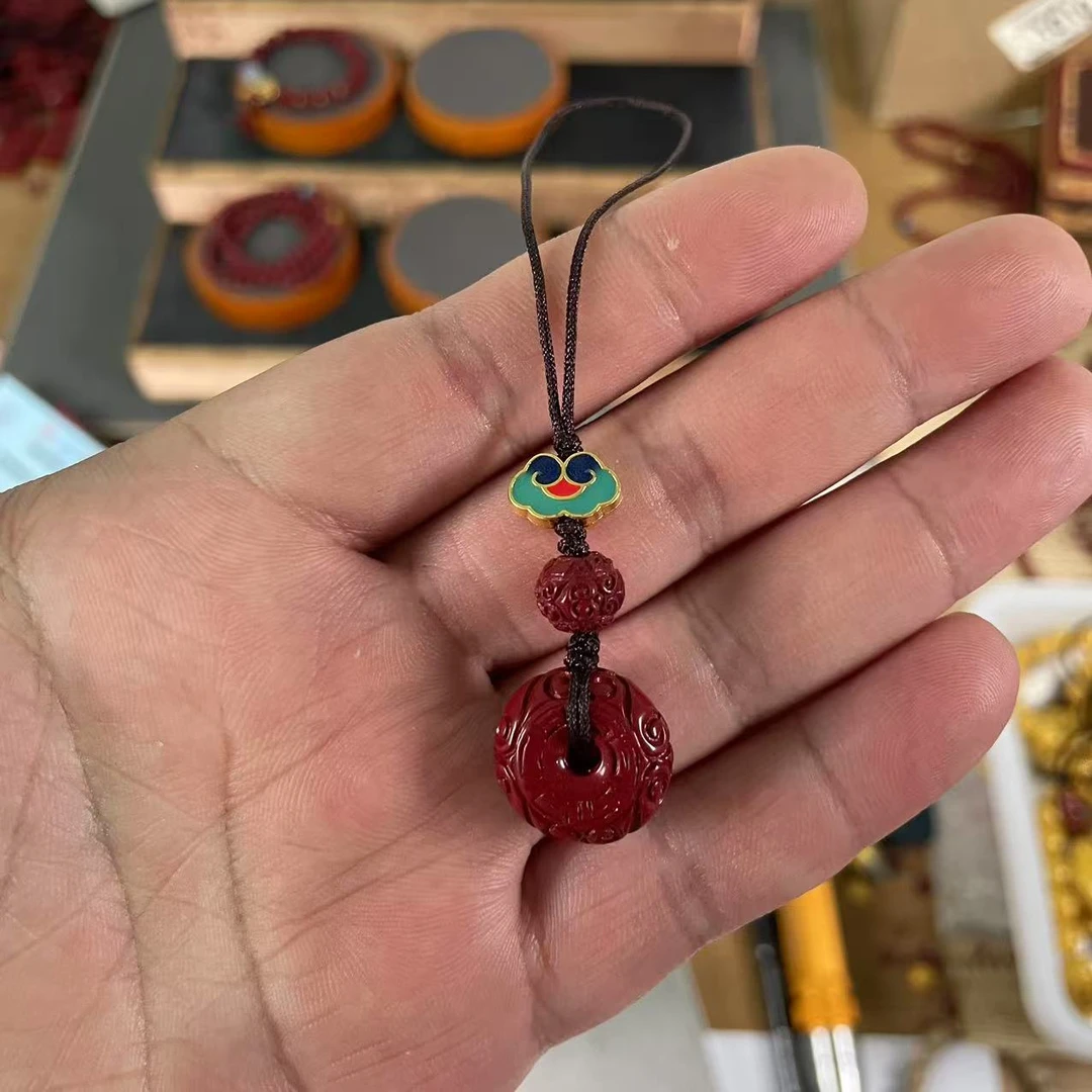 含辰砂工艺品精编手工搭配雕刻平安扣手机扣挂件