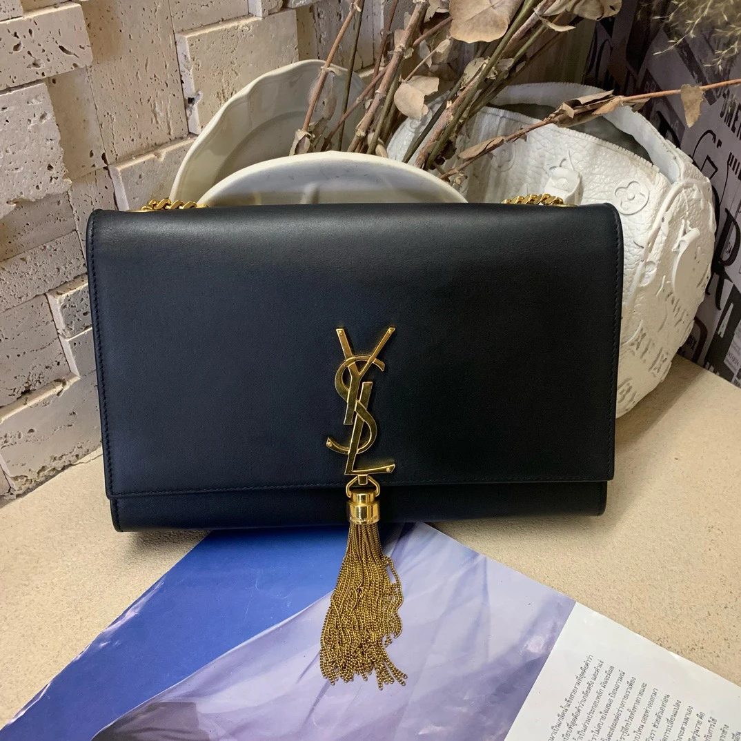99新 YSL/圣罗兰 流苏黑金kate/中号/链条包单肩包/女士包/精选