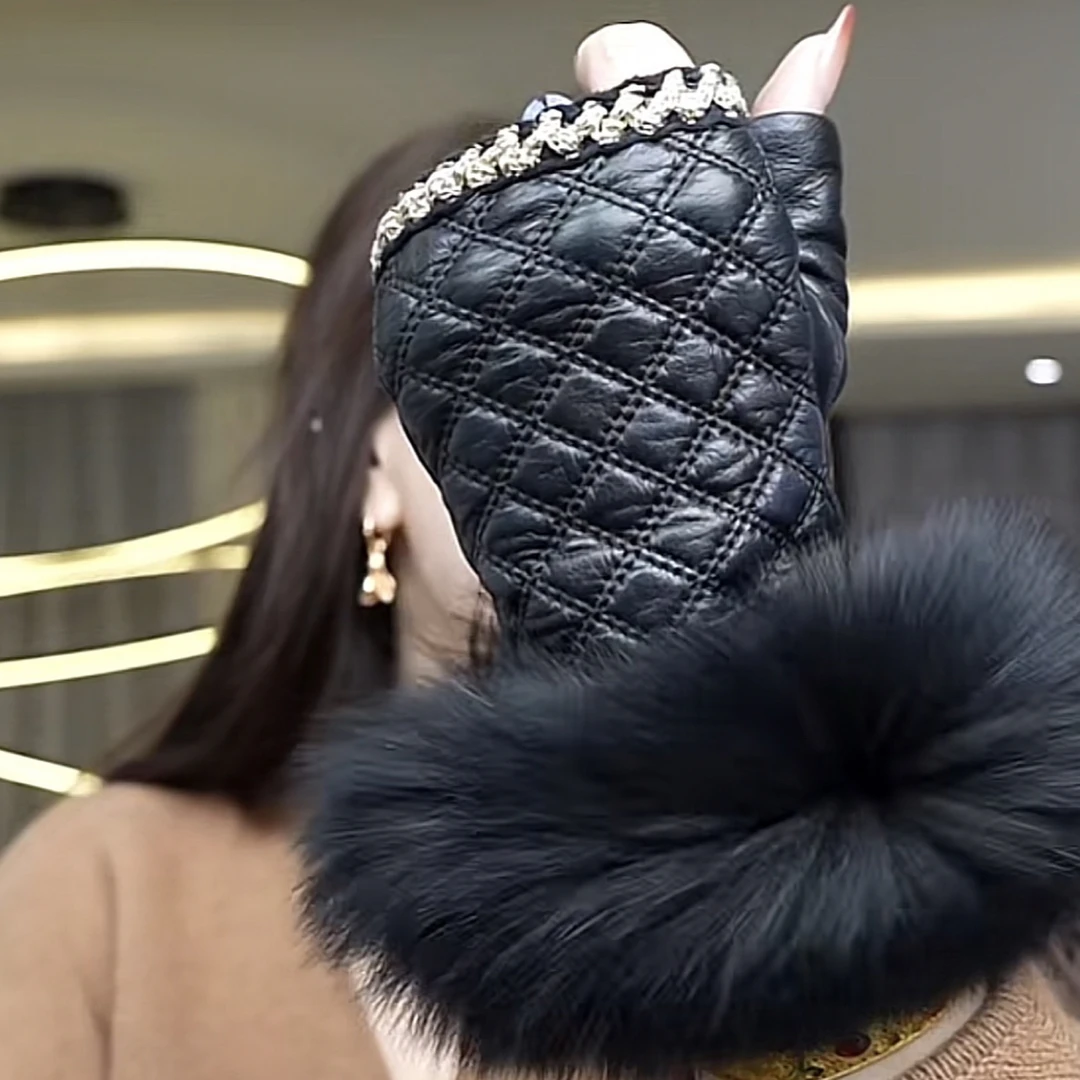 【半指手套】2025女士冬季保暖加绒加厚羊皮手套秋冬百搭