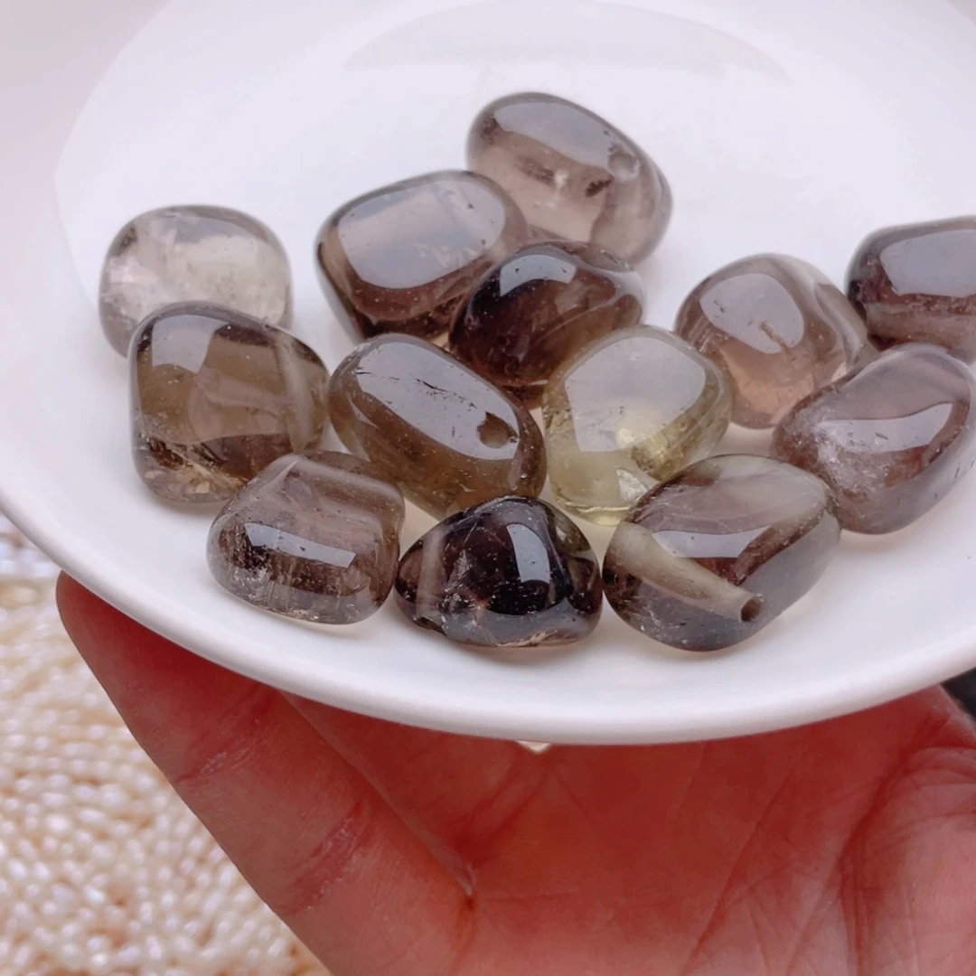 天然茶晶大随形吊坠孔大孔珠随机发3颗装默认微瑕