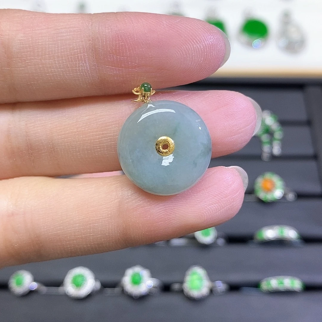 翡翠18K金镶嵌吊坠(不含链)