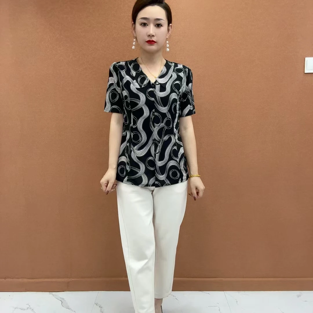 夏季气质妈妈装显瘦减龄短袖洋气百搭