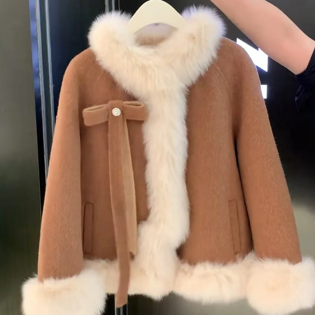 冬季新款气质毛毛拼接外套