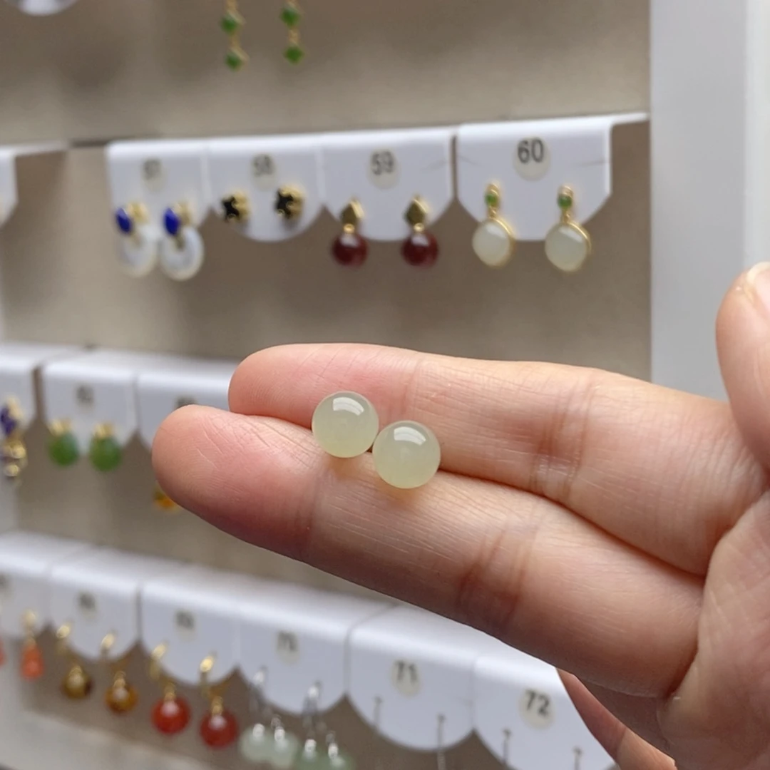 银S925镶嵌和田玉耳饰