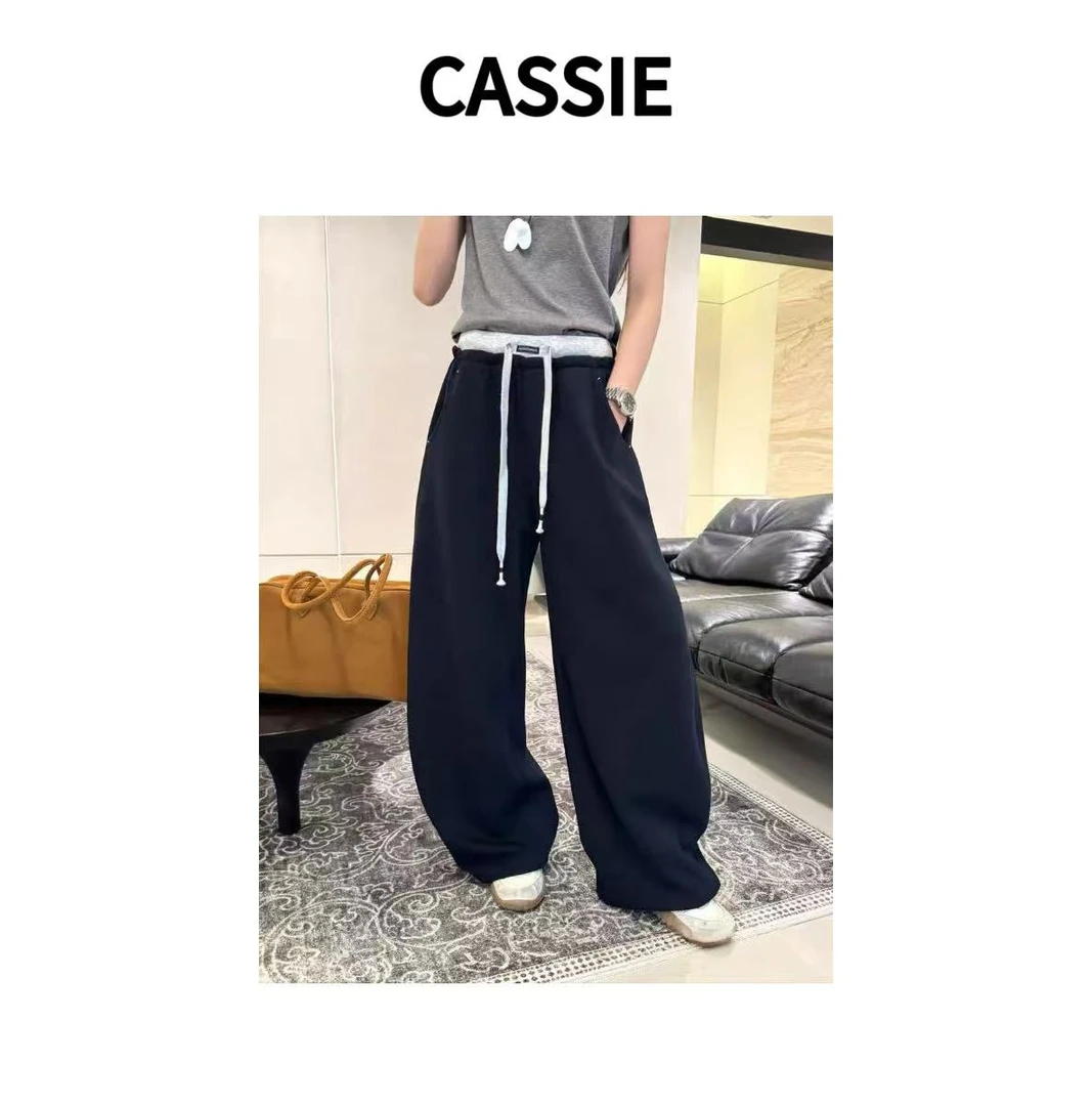 CASSIE抽绳松紧腰双裤头宽松阔腿卫裤休闲裤拖地裤