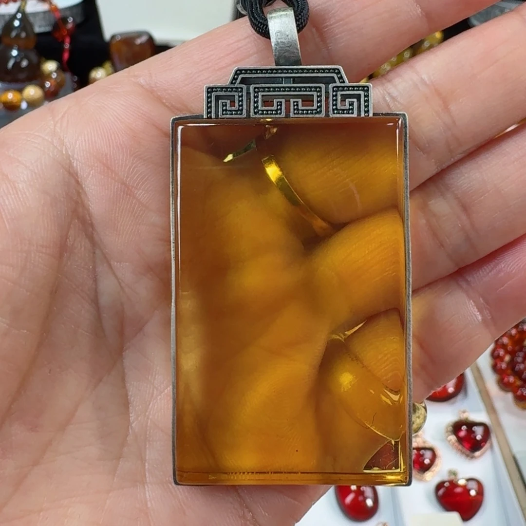 琥珀裸石银S925镶嵌幸****8