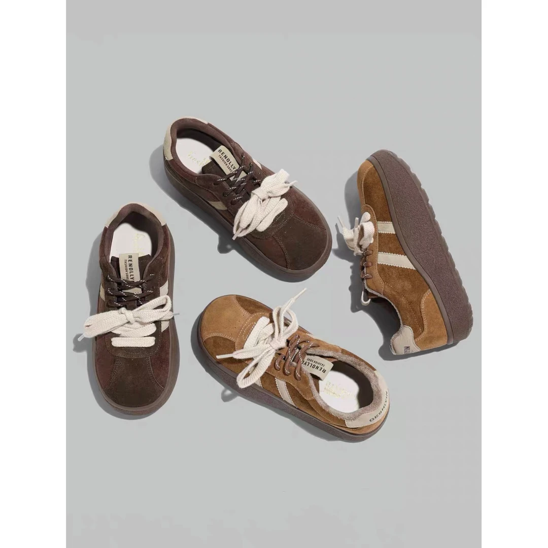 厚底港风时髦双鞋带摇摇德训鞋女2025新款秋松糕复古时尚休闲板鞋