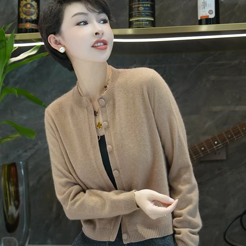 【康赛尼100山羊绒】纯色圆领复古秋冬气质显瘦针织衫MG7273