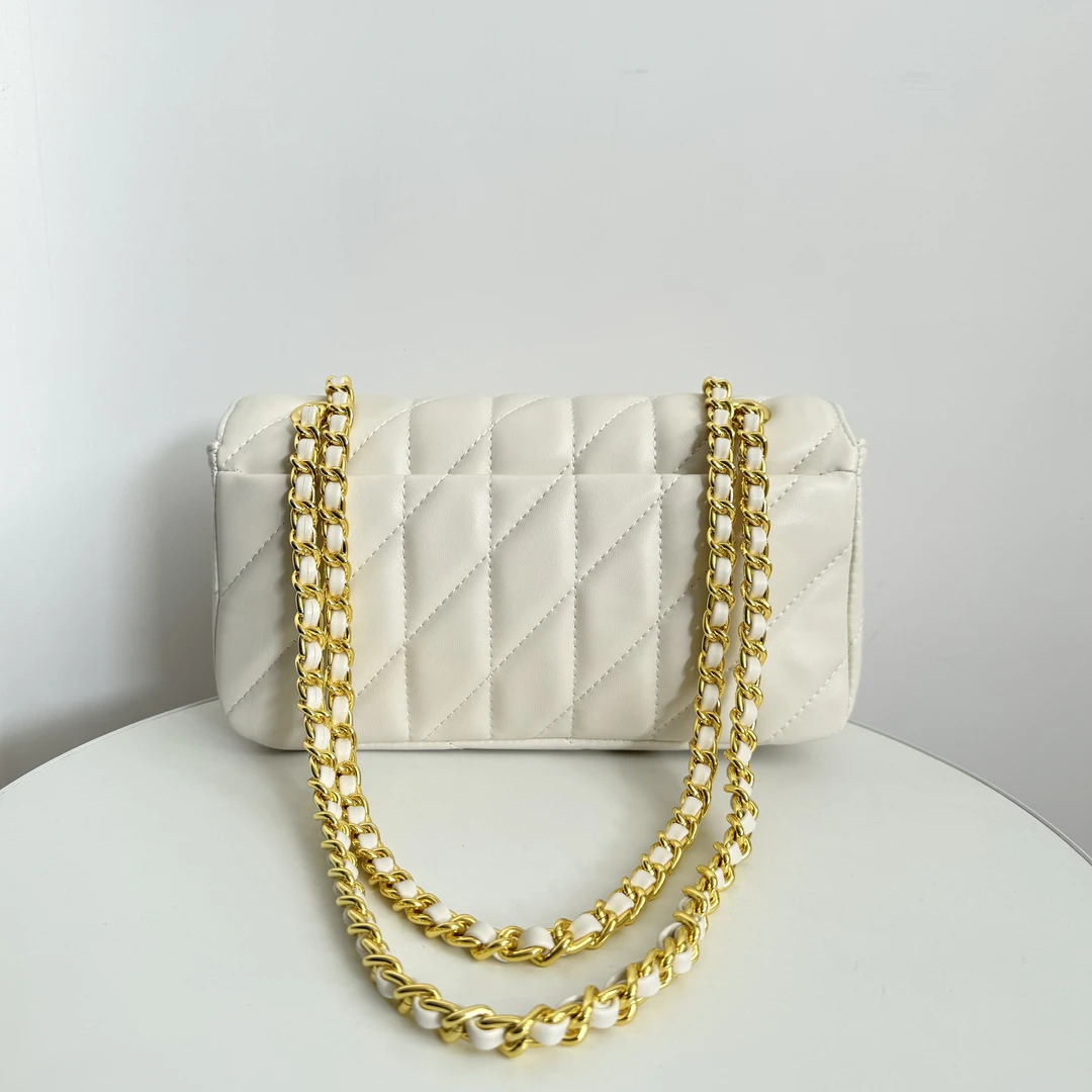 简约法式椰奶白单肩链条包