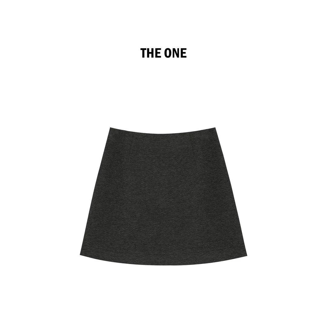 AZE 漫步巴黎 秋冬深灰绵羊毛混纺时尚气质高腰A字短裙QDD51016Q2