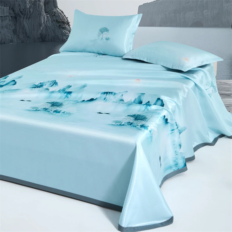 2025新款三件套斜纹冰丝凉席轻奢高密大版床单款折叠款