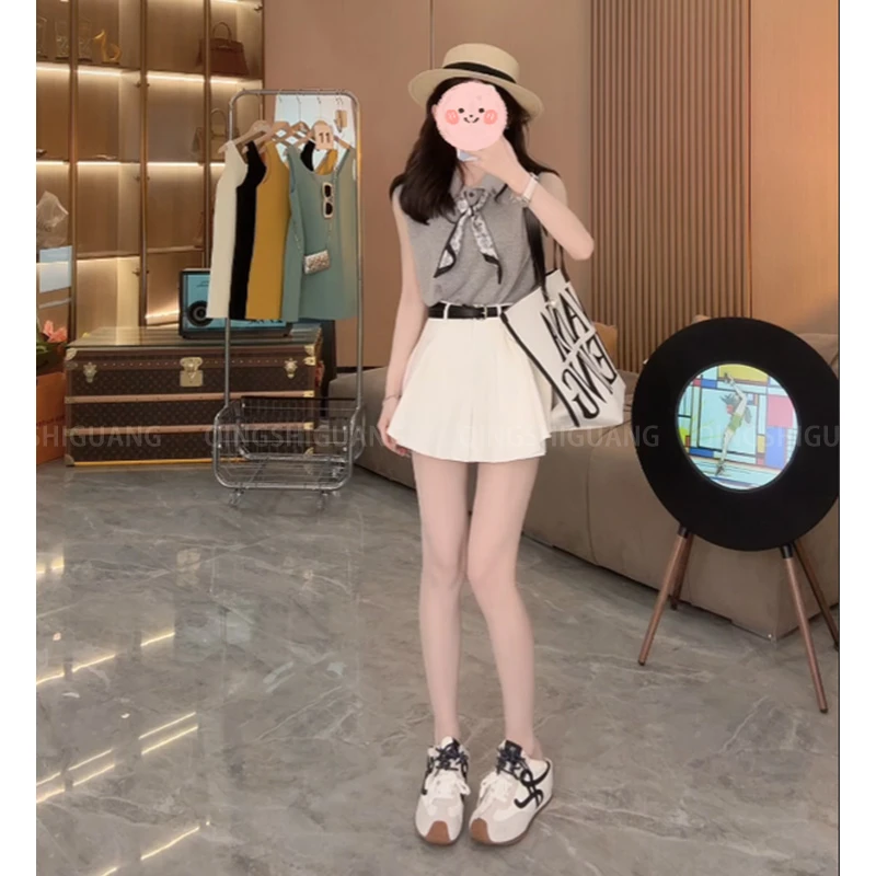 夏季气质轻奢百搭洋气减龄设计感针织上衣潮流显瘦甜酷短裙套装女