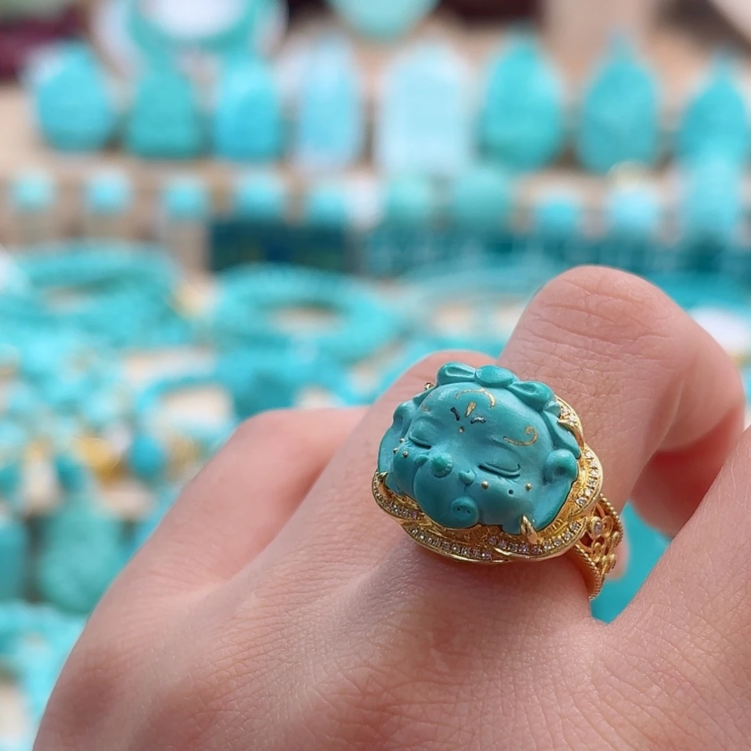 绿松石18K金镶嵌珠宝奇石