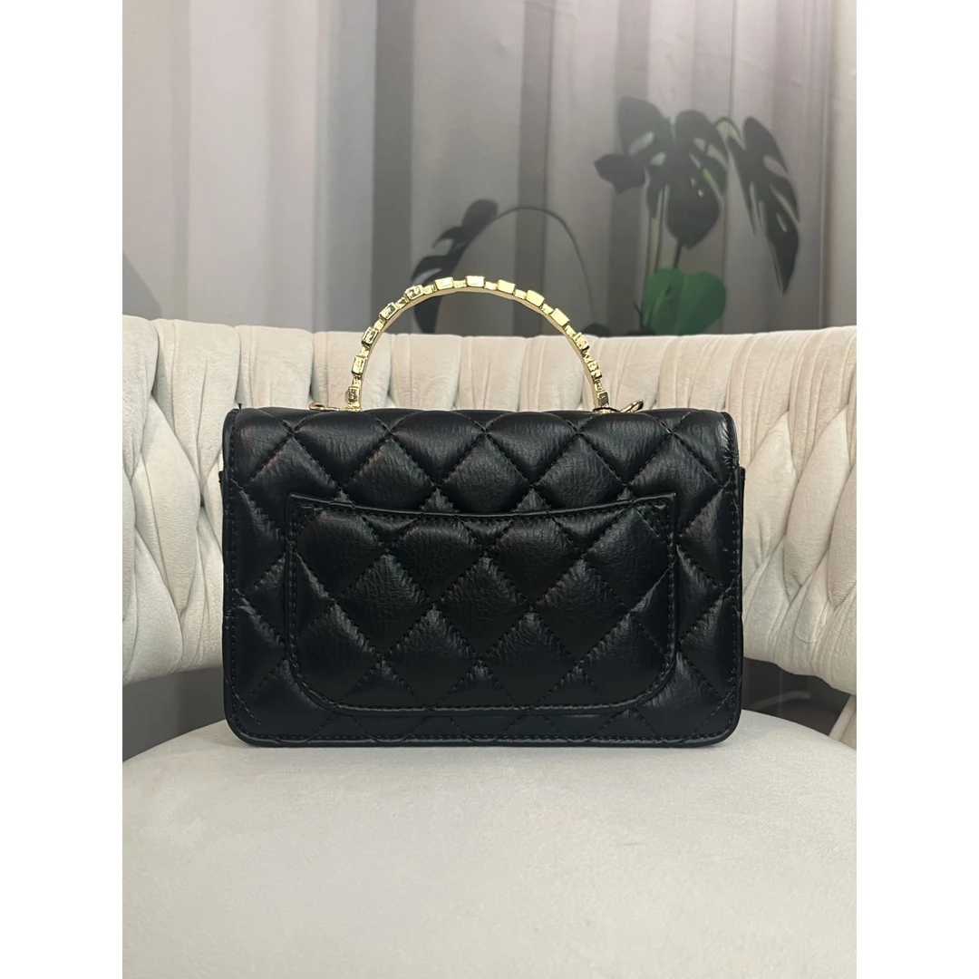 姝宴真皮女包晚宴小手提黑色