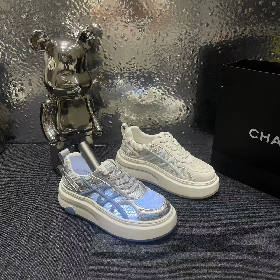 【蓝色镂空】25夏款透气网面新款潮流厚底休闲板鞋716-1