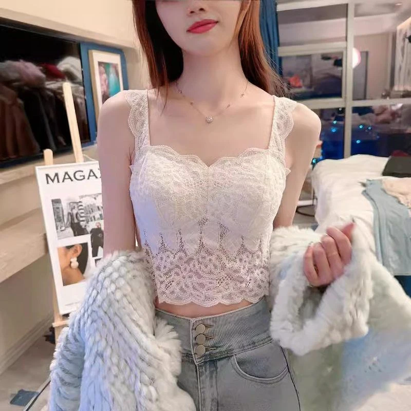 法式蕾丝美背大码带胸垫柔软舒适小众外穿性感吊带内搭背心内衣