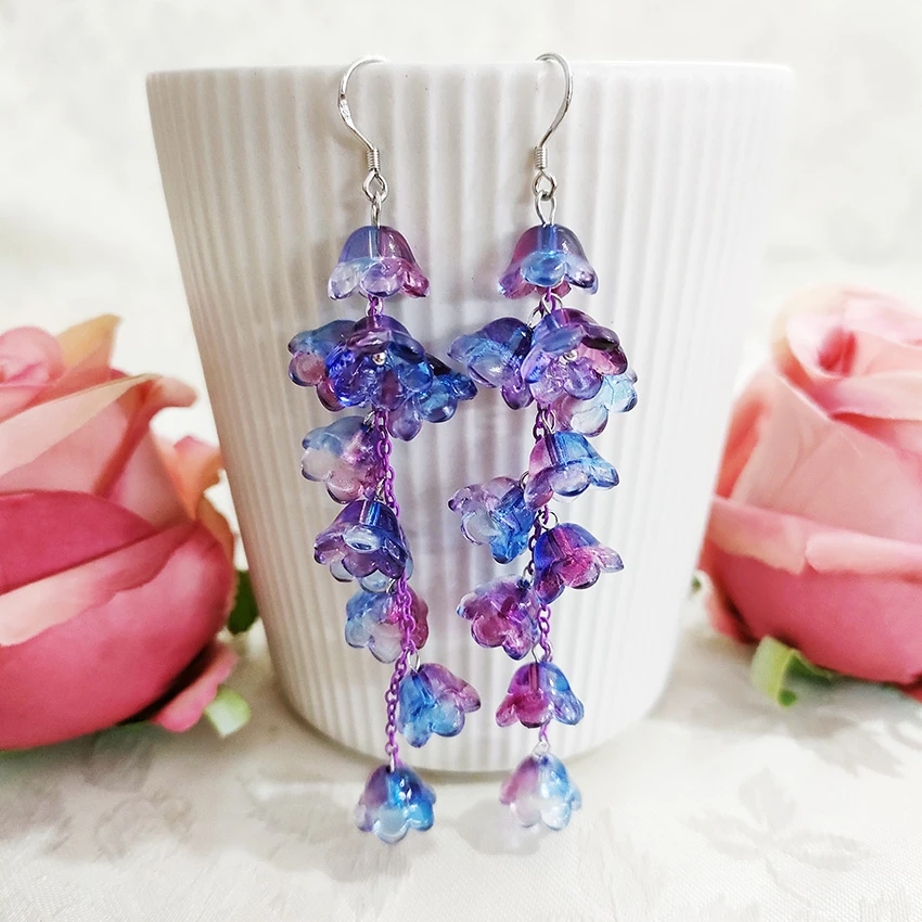 铜合金耳饰 民族风手工长款铃铛花儿吊坠耳环1722