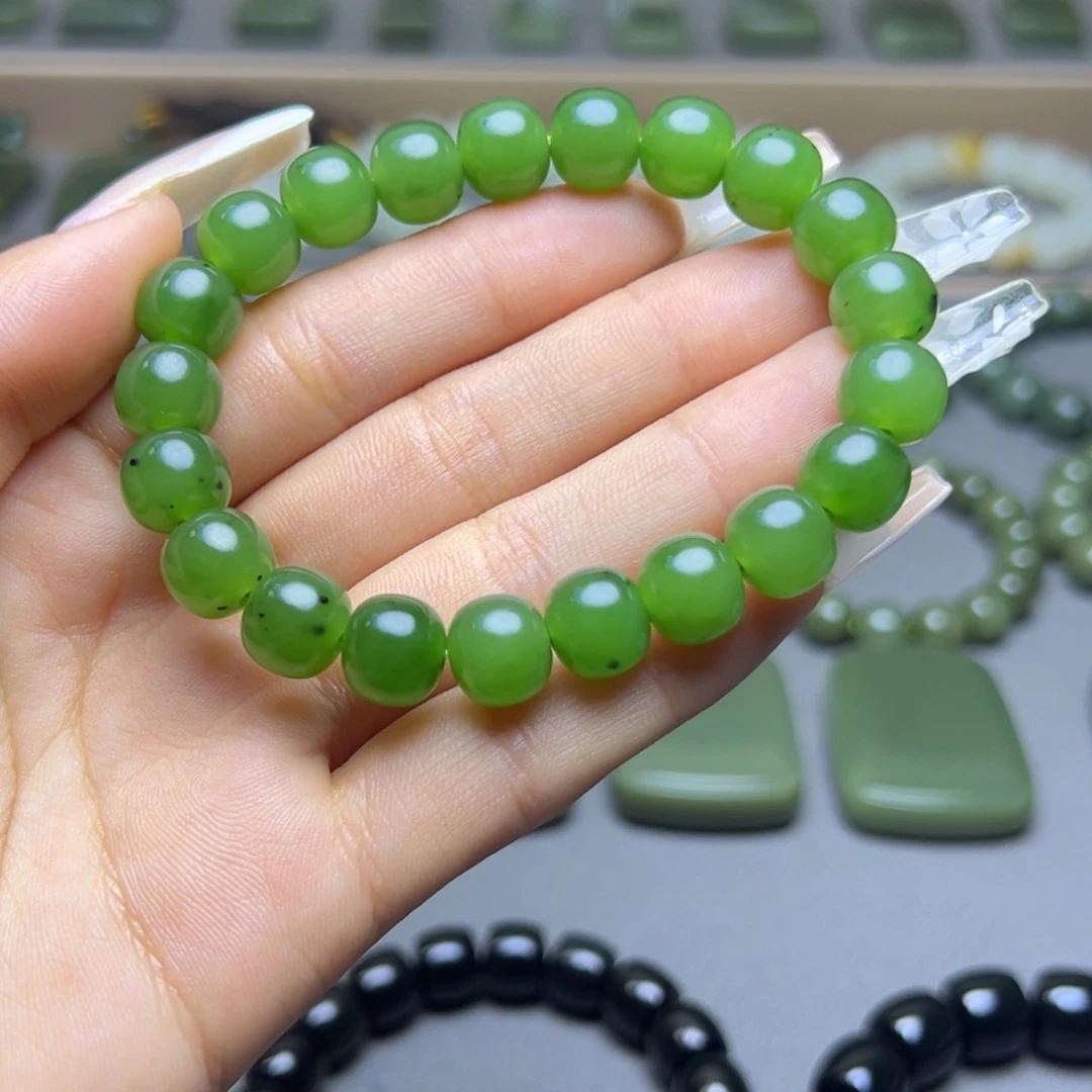 和田玉未镶嵌手链果阳绿色乌兰海