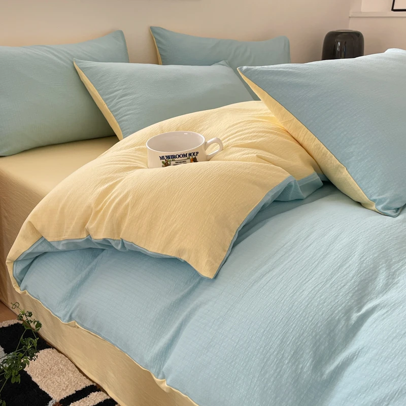 A类超柔云感双层纱四件套可爱纯色简约单人亲肤学生宿舍三件套