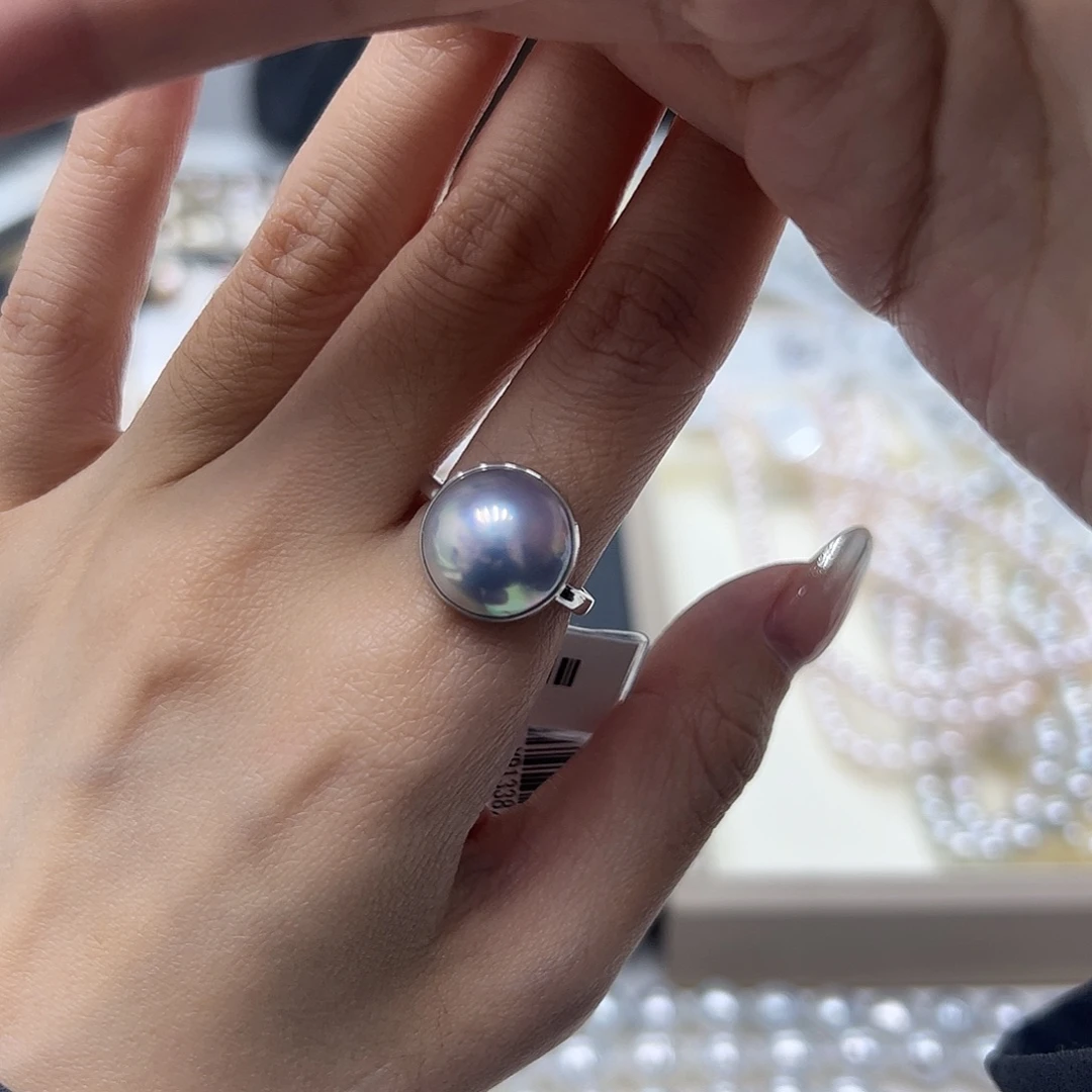 耳饰18K金镶嵌拼合珍珠（马贝珠）马贝戒指13mm
