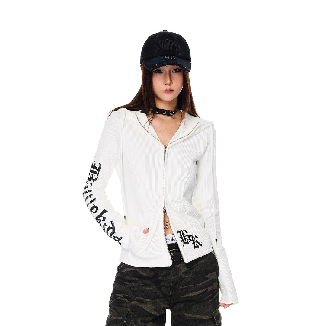 SREK美式复古字母印花连帽卫衣女秋季新款宽松休闲百搭长袖上衣