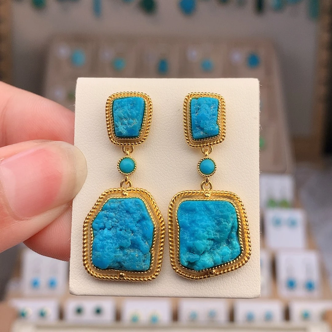 银S925镶嵌绿松石耳饰