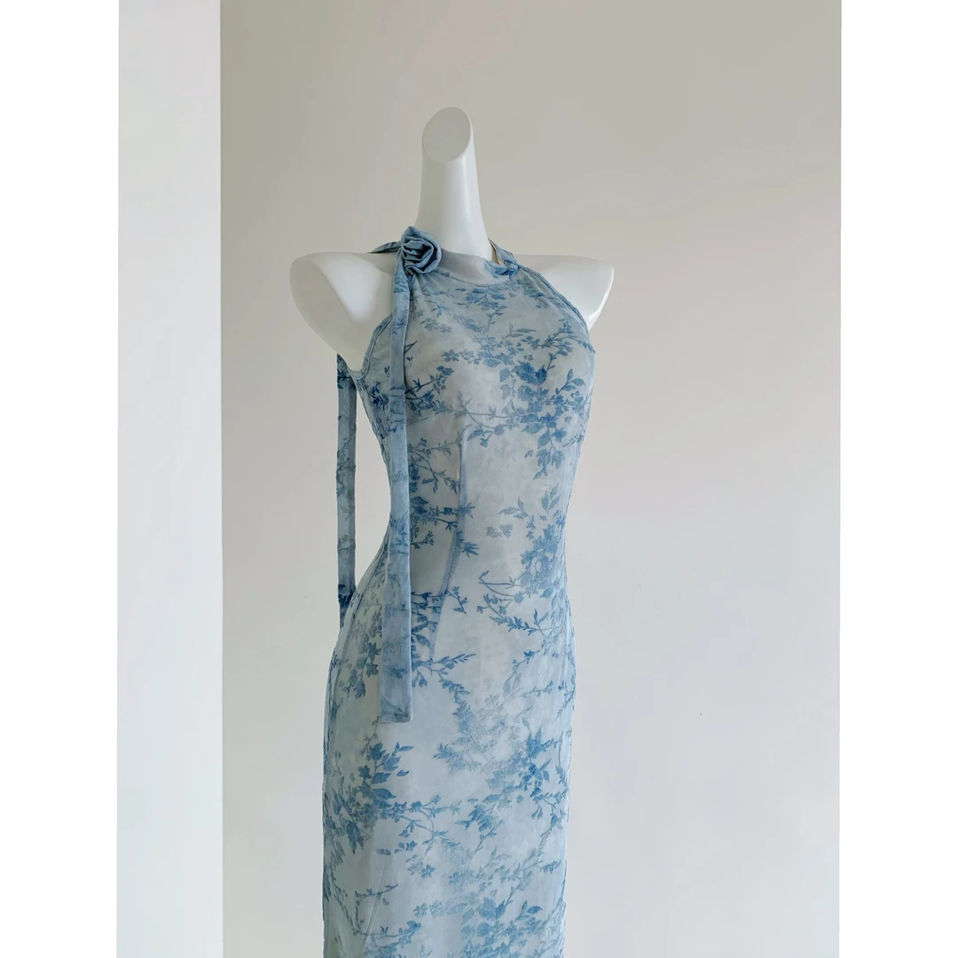 【蓝楹】2025夏季新款中式国风蓝色改良旗袍连衣裙气质高级感