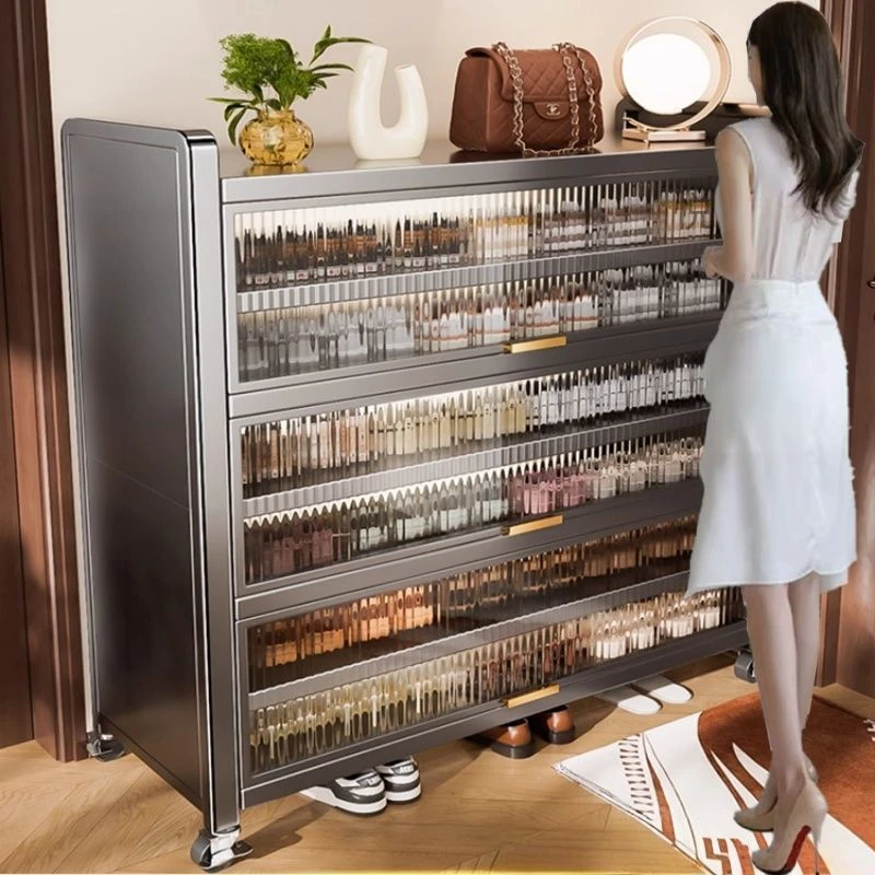 再也不用弯腰找鞋！多层钢制鞋柜分层设计，拿取超方便大容量简约