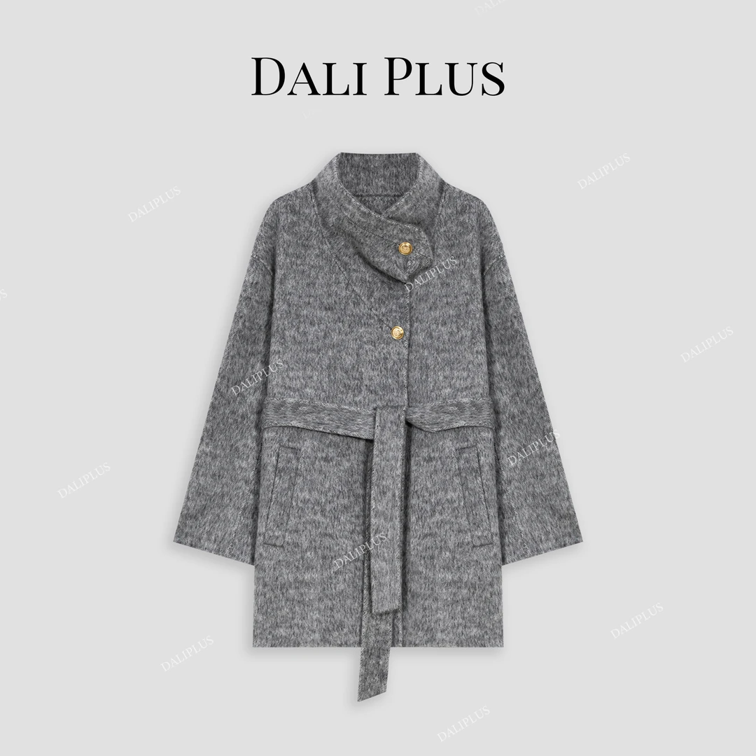DALI PLUS【牦牛绒+绵羊毛】设计感领型金扣双面呢大衣-D4CK0150